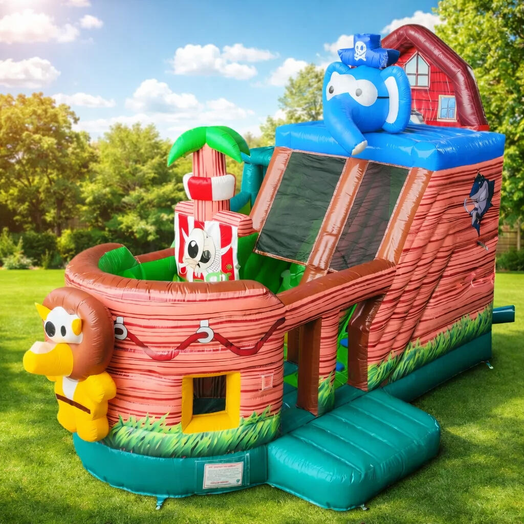 Piraten-Hüpfburg als Piratenschiff mit Rutsche – Hüpfburg mieten in Nürnberg und Fürth.